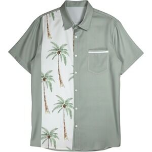 Hawalili Palm Tree Graphic Button Down Shirt Men's XL Sage Green 1338850#
